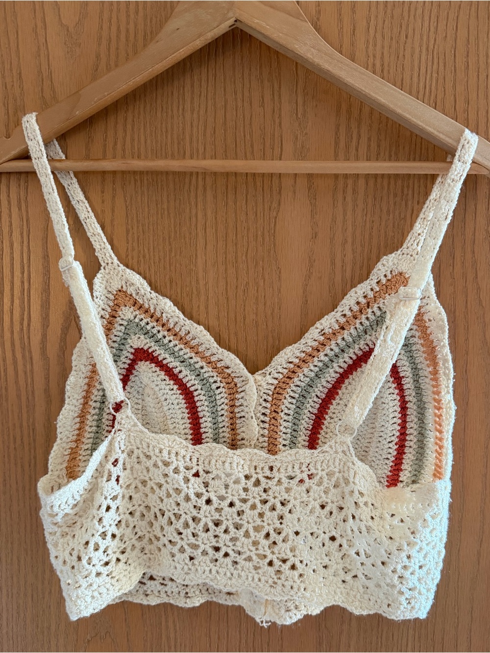POL Crochet Boho Crop Top Bralette Cream Multicolor Striped Festival Tank Size M - Picture 5 of 10